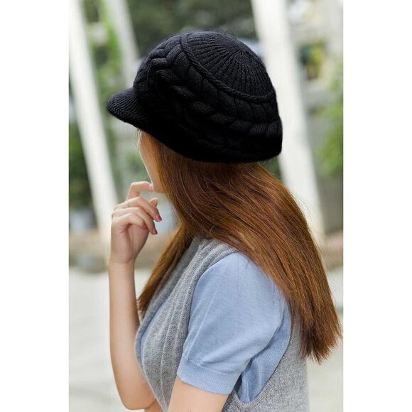 〽️Women’s Black Winter Warm Knit Wool Snow Ski Hat with Visor main image 5